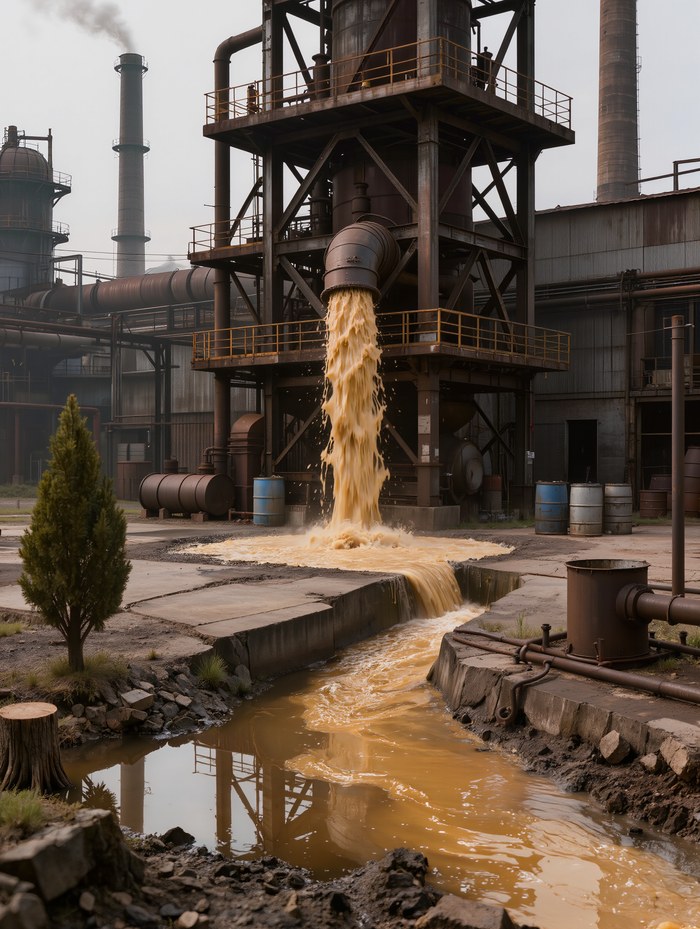 Concept illustration of uncontrolled industrial discharge, the exact scenario a trade waste bylaw exists to prevent